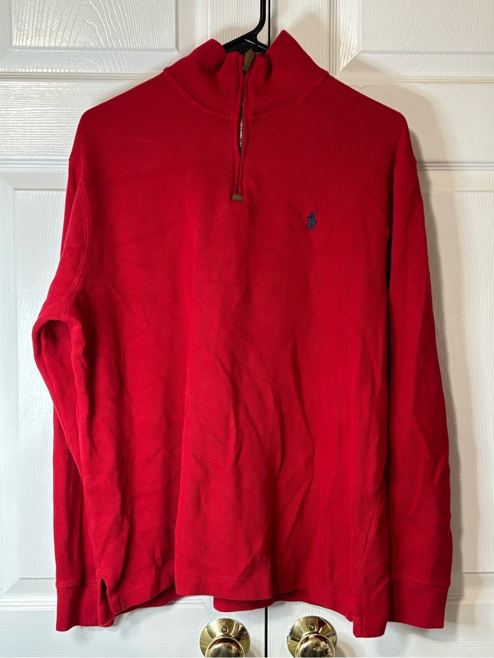 Ralph Lauren Red Half-Zip Polo Sweater with Navy Pony Sz Medium EUC
